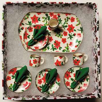 Dollhouse Miniature 13 Piece Boxed Dinnerware Set, Red Poinsettia